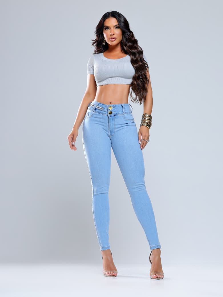 Calça Oxtreet Jeans Original, 2 Botões Clara, Levanta Bumbum, Com Bojo Removível Original
