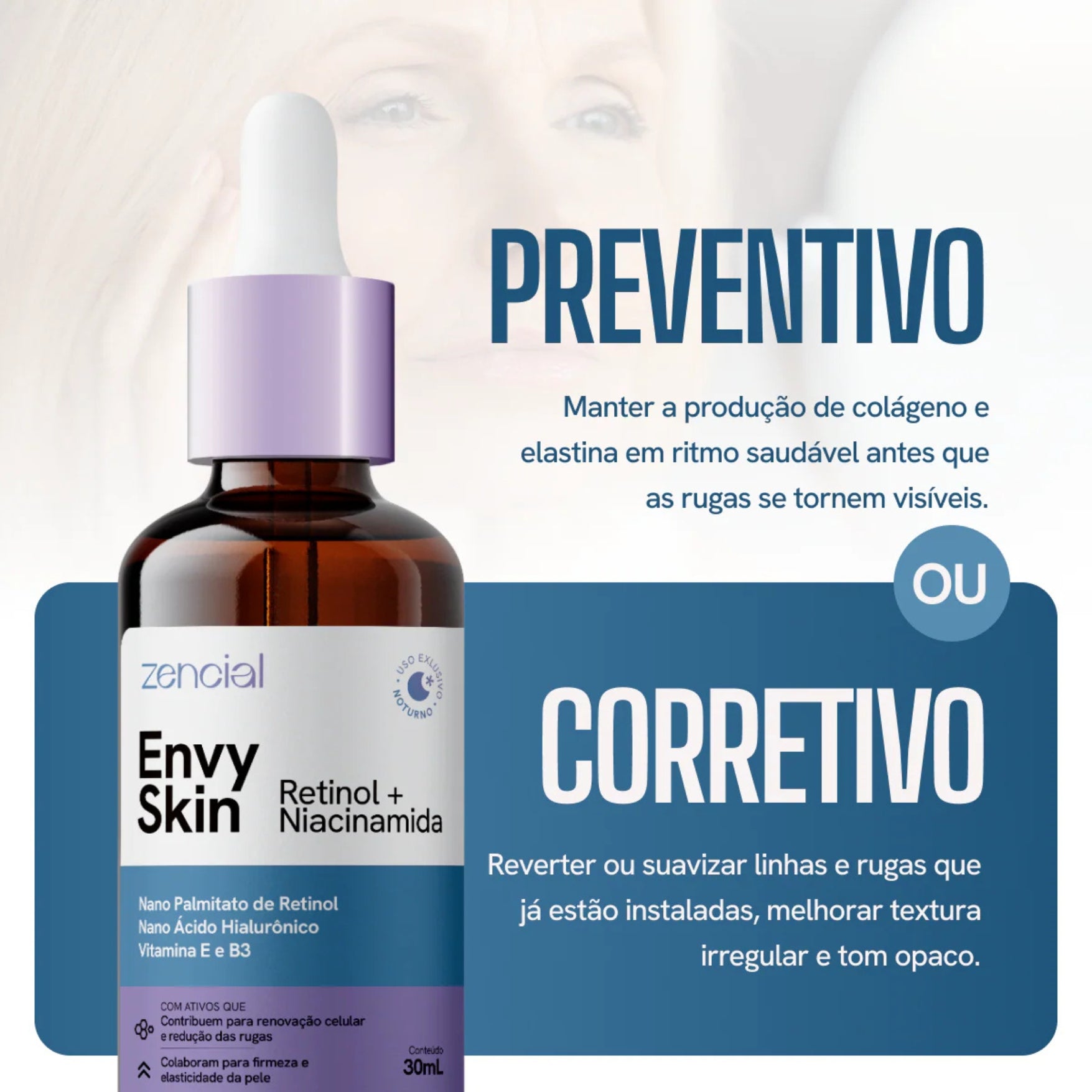 Estimulador Sérum Facial Retinol + Niacinamida Zencial Anti-idade Rugas