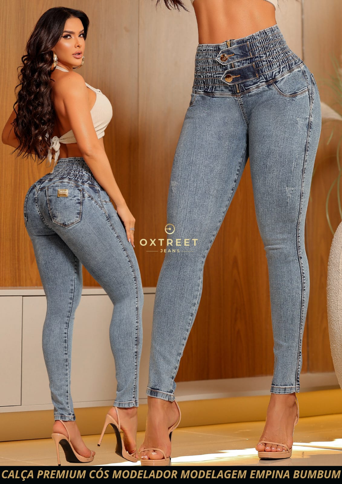 Calça oxtreet jeans original, Cos Modelador Premium 2 botões, Empina Bumbum Original